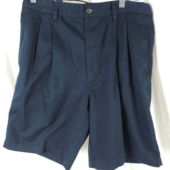 NWT Chaps Mens 32 Navy Blue Pleated Pleat Front Chino Khaki Shorts - Picture 1 of 7